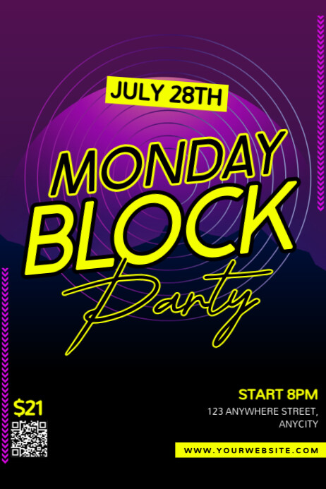 Black Modern & Minimal Monday Block Party Poster template