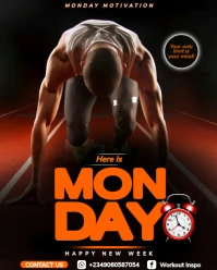 Black Modern & Minimal Monday Motivation Poster  Instagram Portrait template