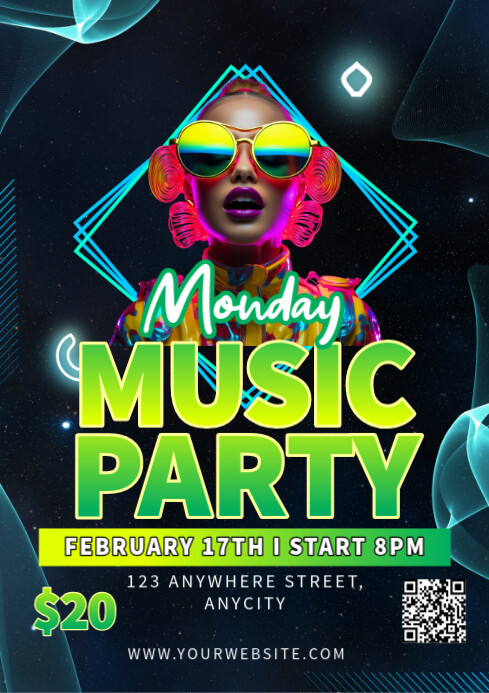 Black Modern & Minimal Monday Music Party A2 template