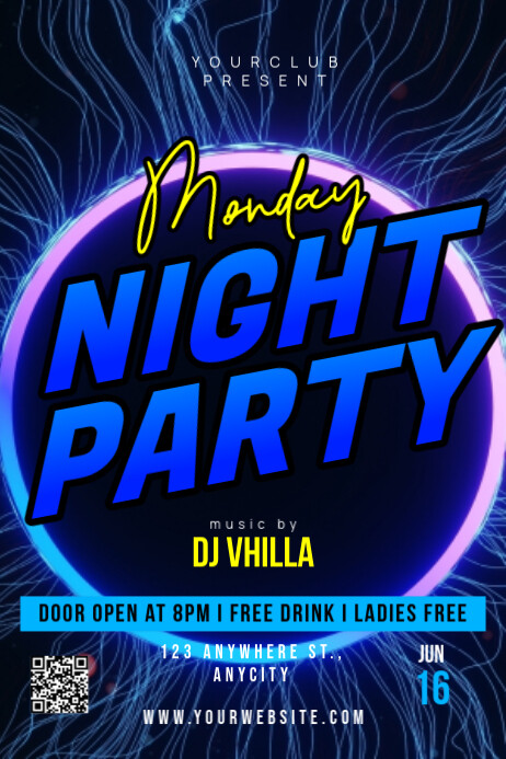 Copy of Black Modern & Minimal Monday Night Party Poster | PosterMyWall