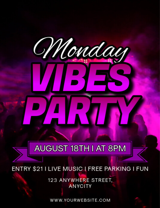 Black Modern & Minimal Monday Vibes Party Flyer (us Letter) template