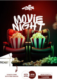 Black Modern & Minimal Movie Night Flyer Design A4 template