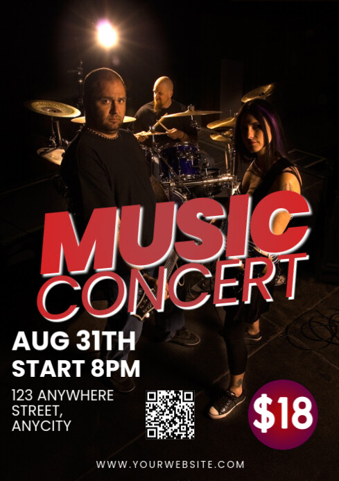 Black Modern & Minimal Music Concert A4 Template | PosterMyWall