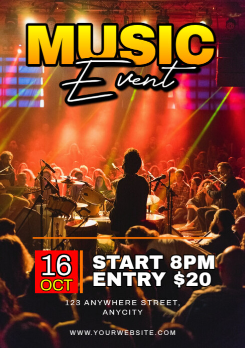 Black Modern & Minimal Music Event A4 template