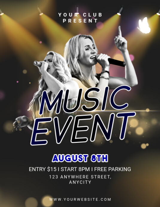 Black Modern & Minimal Music Event Pamflet (letter As) Flyer (US Letter) template