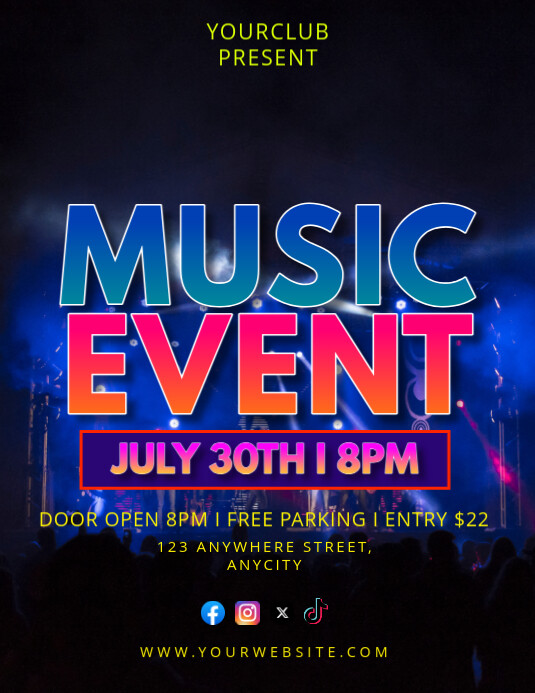 Black Modern & Minimal Music Event Pamflet (letter As) ใบปลิว (US Letter) template