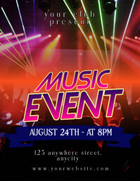 Black Modern & Minimal Music Event Pamflet (letter As) Folheto (US Letter) template