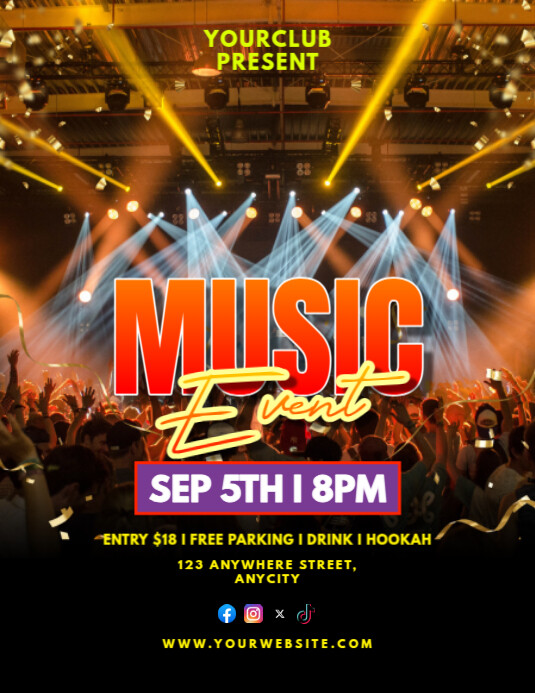 Black Modern & Minimal Music Event Pamflet (letter As) Flyer (US Letter) template