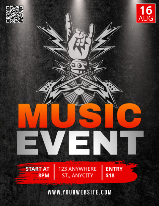 Black Modern & Minimal Music Event Pamflet (letter As) Løbeseddel (US Letter) template