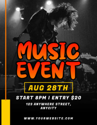 Black Modern & Minimal Music Event Pamflet (letter As) Flyer (US Letter) template