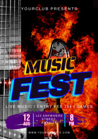 Black Modern & Minimal Music Fest A4 template