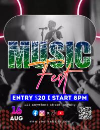 Black Modern & Minimal Music Fest Pamflet (letter As) Flyer (US Letter) template