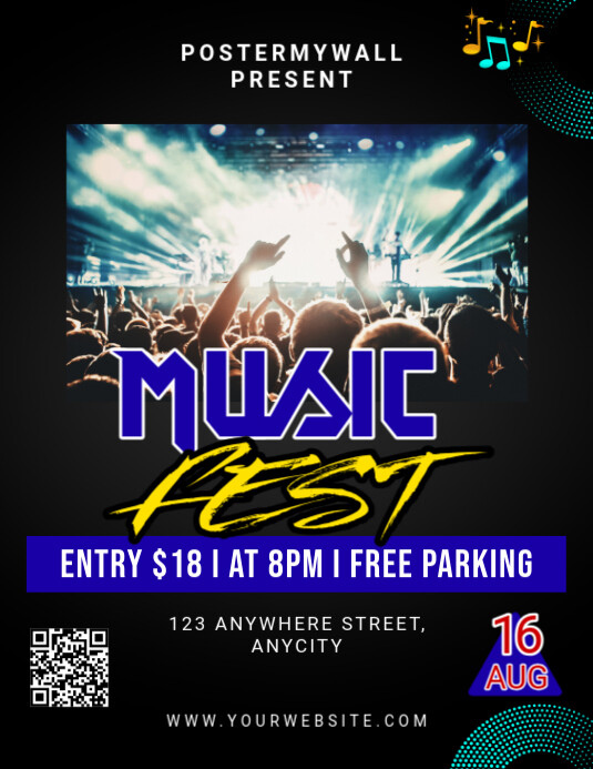 Black Modern & Minimal Music Fest Pamflet (letter As) 传单(美国信函) template