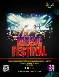 Black Modern & Minimal Music Festival Pamflet (letter As) Volante (Carta US) template