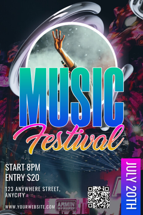 Black Modern & Minimal Music Festival Poster Plakkaat template