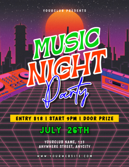 Black Modern & Minimal Music Night Party Pamflet (letter As) Iflaya (Incwadi ye-US) template