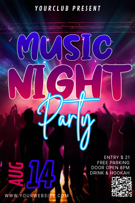 Black Modern & Minimal Music Night Party Poster Template | PosterMyWall