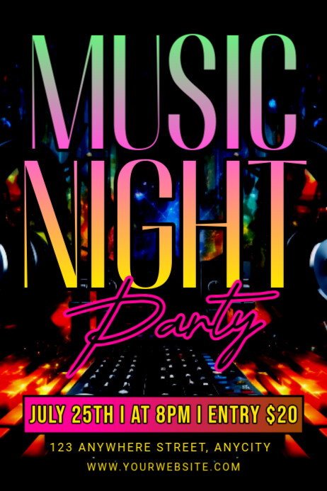 Black Modern & Minimal Music Night Party Poster Template | PosterMyWall