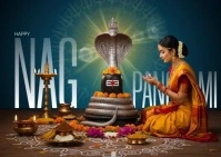 Black Modern & Minimal Nag Panchami Video Wish Flyer Design Postcard template