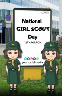 Black Modern & Minimal National Girl Scout Day Half Page Wide Media Página Ancho template