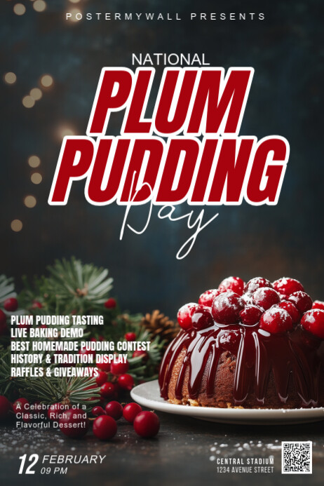 Copy of Black Modern & Minimal National Plum Pudding Day Event Poster ...