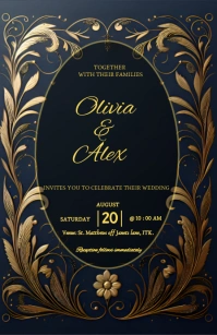 Black Modern & Minimal Navy Blue And Gold Wed Tabloid template