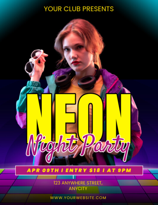 Copy of Black Modern & Minimal Neon Night Party Flyer (us Letter ...