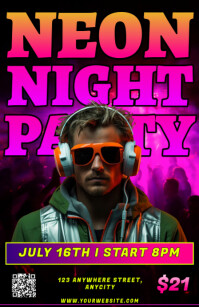 Black Modern & Minimal Neon Night Party Tabloid Tabloïd template