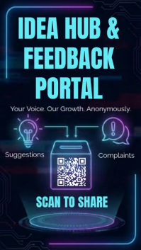 Black Modern & Minimal Neon Tech Digital Suggestion Box & Qr Code Feedback Sign Template Instagram S