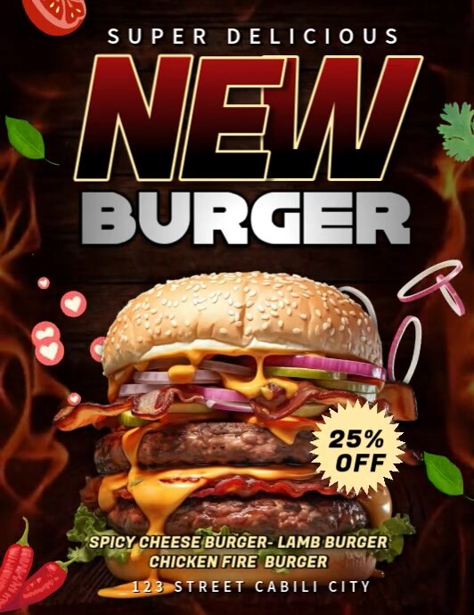 Black Modern & Minimal New Burger Food Menu Flyer (us Letter) Pamflet (VSA Brief) template