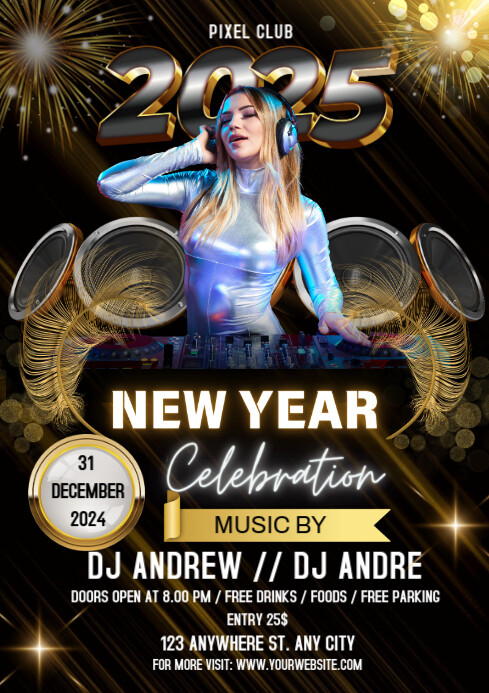 Black Modern & Minimal New Year Celebration Party A4 Template ...