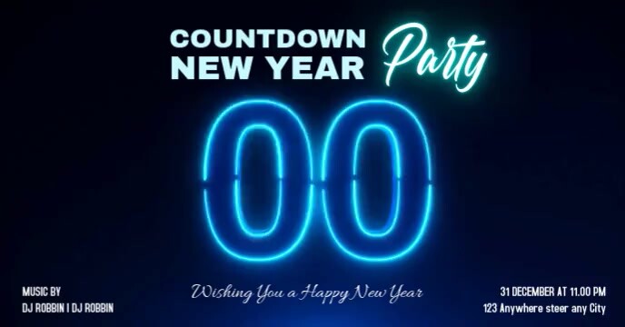 Black Modern & Minimal New Year Countdown  Facebook Event Cover template