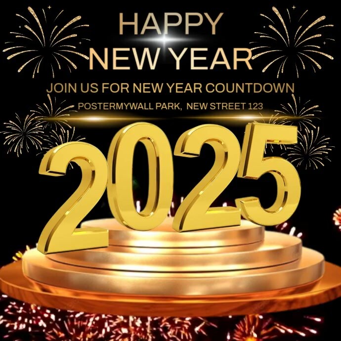 Black Modern & Minimal New Year Countdown Party Square (1:1) template