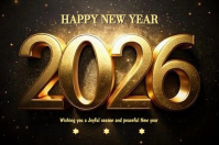 Black Modern & Minimal New Year Greeting Cards  Label Rótulo template