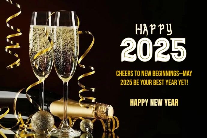 Black Modern & Minimal New Year Label Rótulo template