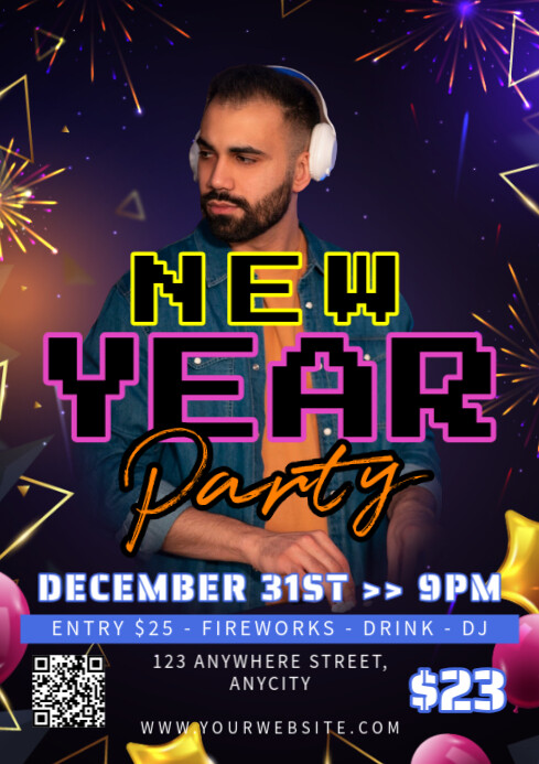 Copy of Black Modern & Minimal New Year Party A2 | PosterMyWall