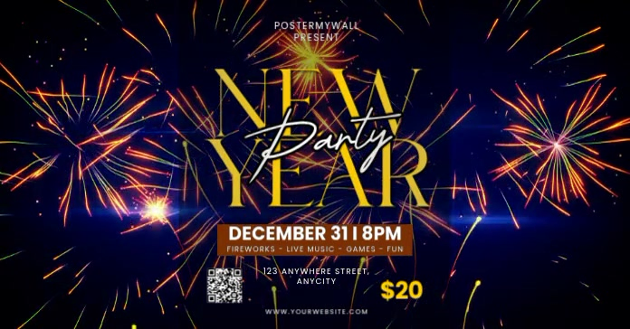 Black Modern & Minimal New Year Party Gambar Bersama Facebook Template ...