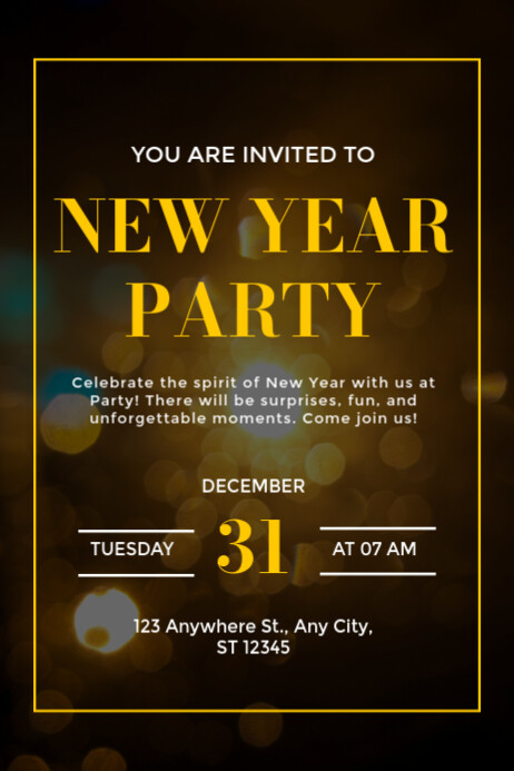 Black Modern & Minimal New Year Party Poster Template | PosterMyWall