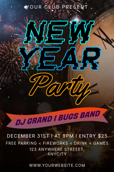 Black Modern & Minimal New Year Party Poster Template | PosterMyWall