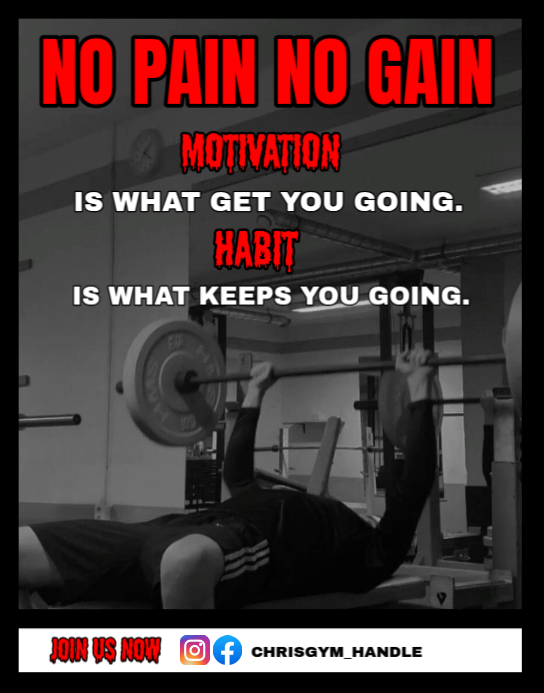 Black Modern & Minimal No Pain No Gain Gym Motivation Quote Poster ...