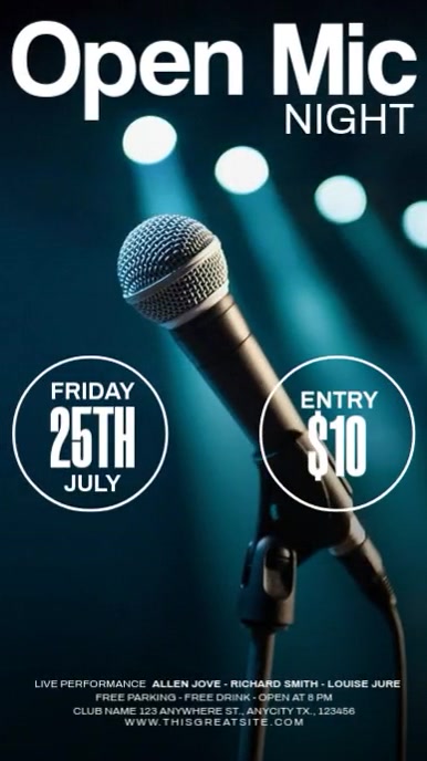 Black Modern & Minimal Open Mic Night Party A4 Instagram 快拍 template