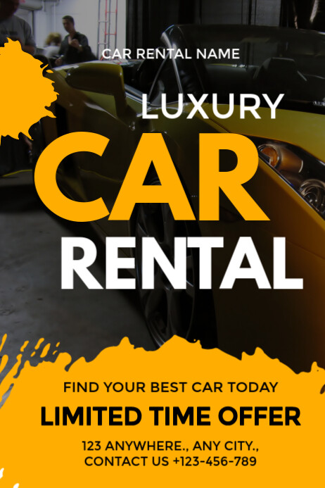Black Modern & Minimal Orange Car Rental Poster Template | PosterMyWall