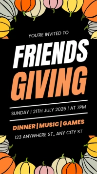 Black Modern & Minimal Orange Friendsgiving Tampilan Digital (9:16) template