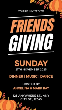 Black Modern & Minimal Orange Friendsgiving Tampilan Digital (9:16) template