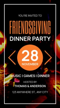 Black Modern & Minimal Orange Friendsgiving Tampilan Digital (9:16) template