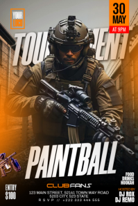 Black Modern & Minimal Paintball Tournament Poster template