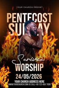 Black Modern & Minimal Pentecost Sunday Worship Service Poster Плакат template