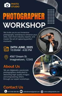 Black Modern & Minimal Photographer Half Page Halfbladsy Breed template