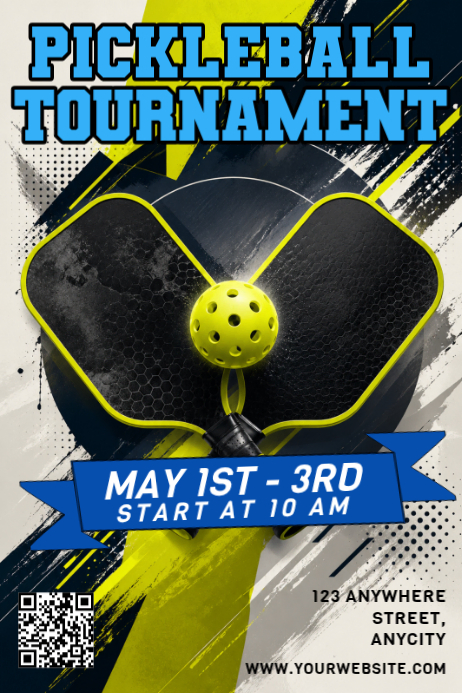 Black Modern & Minimal Pickleball Tournament Poster Template | PosterMyWall