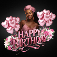 Black Modern & Minimal Pink Happy Birthday Instagram Post Instagram-bericht template
